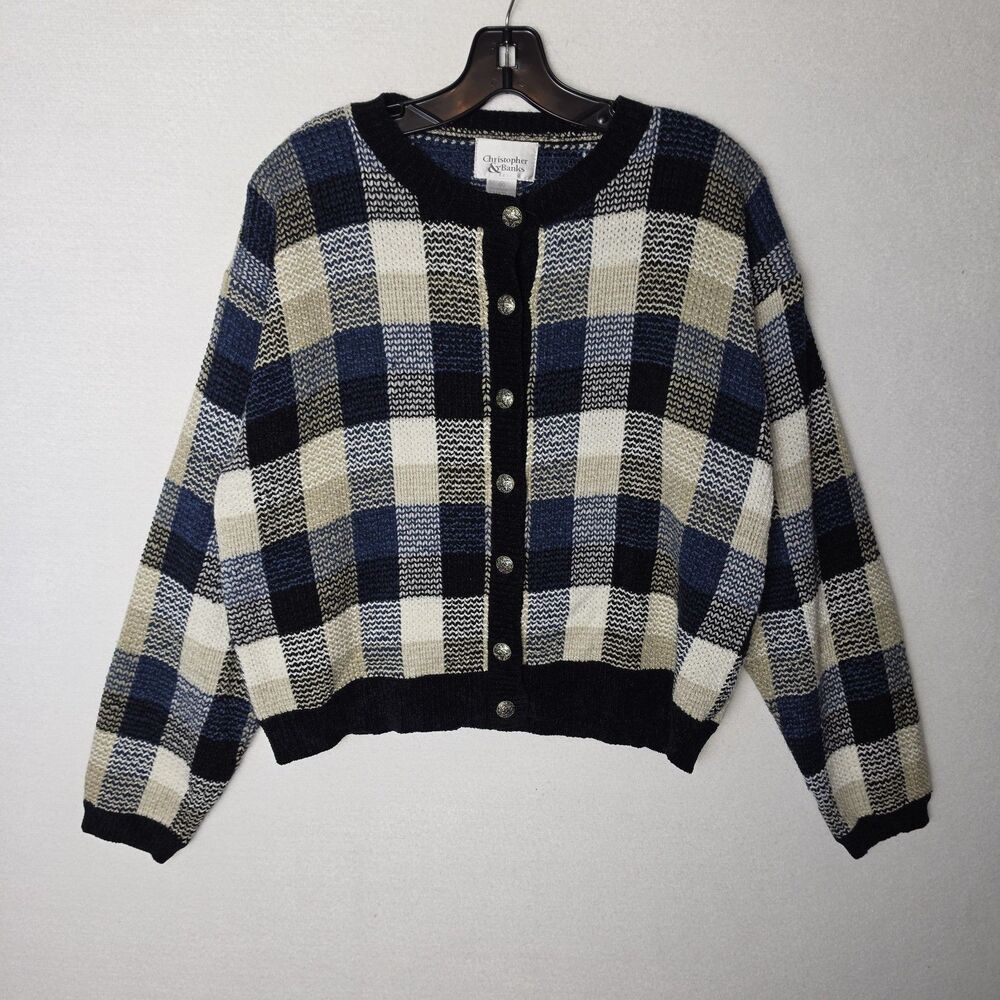 Vintage Christopher & Banks Check Patchwork Cardigan Grandmacore 90s Womens XL
